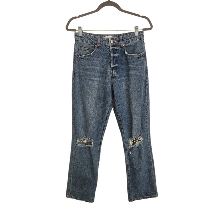 H&M Womens Button-Fly Distressed Straight Leg Jeans Size 6