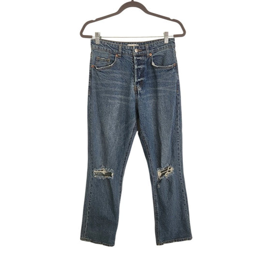 H&M Womens Button-Fly Distressed Straight Leg Jeans Size 6