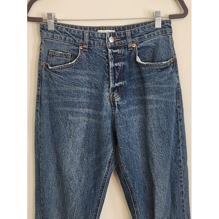 H&M Womens Button-Fly Distressed Straight Leg Jeans Size 6