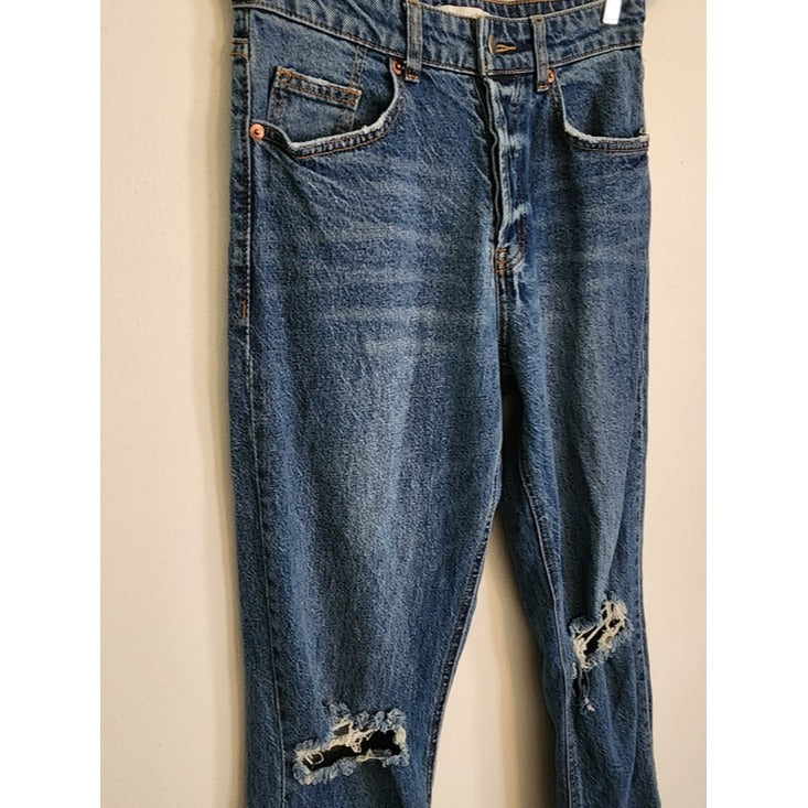 H&M Womens Button-Fly Distressed Straight Leg Jeans Size 6