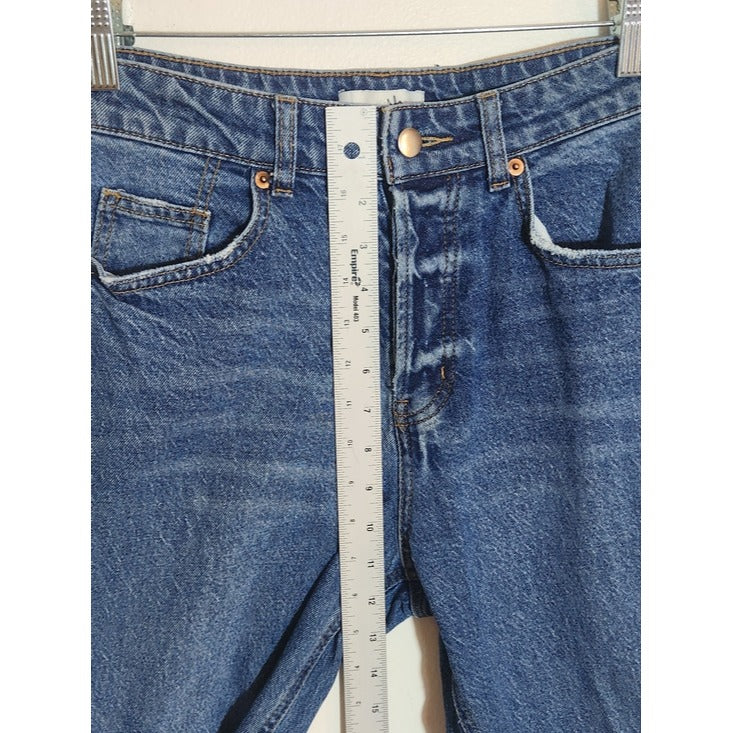 H&M Womens Button-Fly Distressed Straight Leg Jeans Size 6
