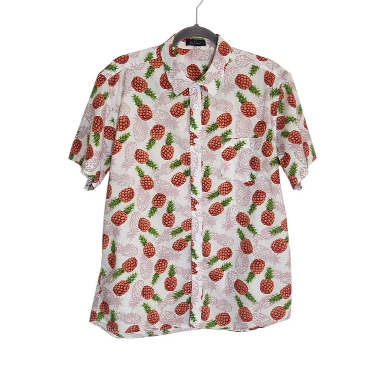 Xi Peng Pink and Green Pineapple Print Button Down Shirt Size Large