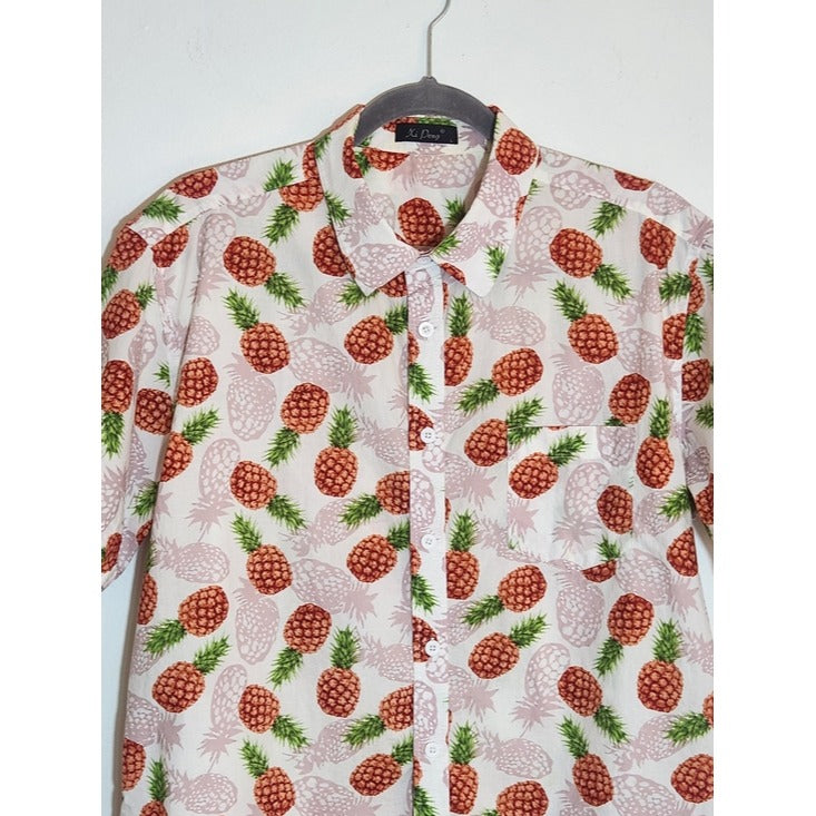 Xi Peng Pink and Green Pineapple Print Button Down Shirt Size Large