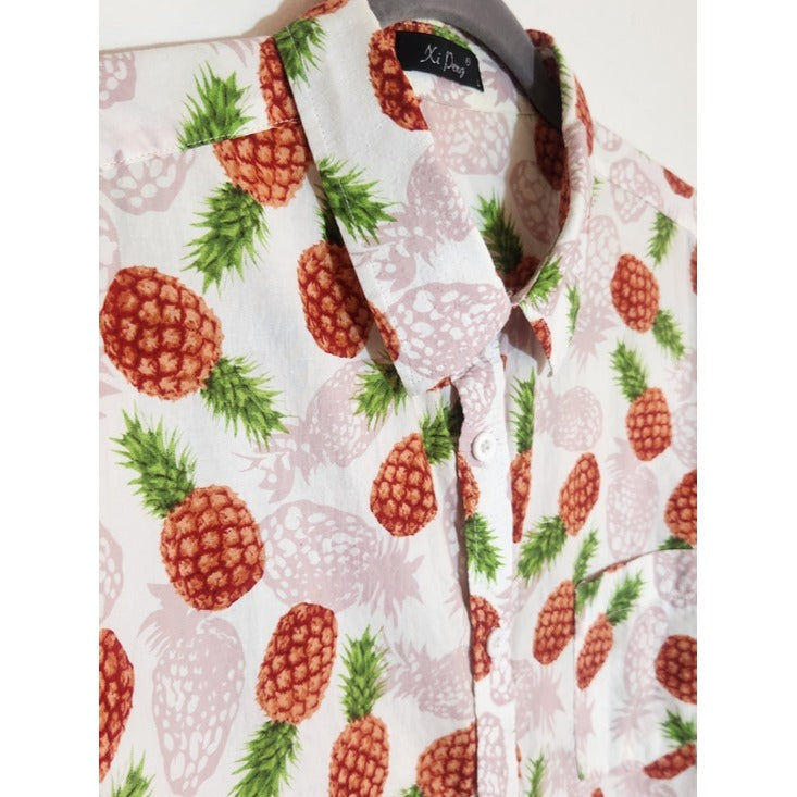 Xi Peng Pink and Green Pineapple Print Button Down Shirt Size Large
