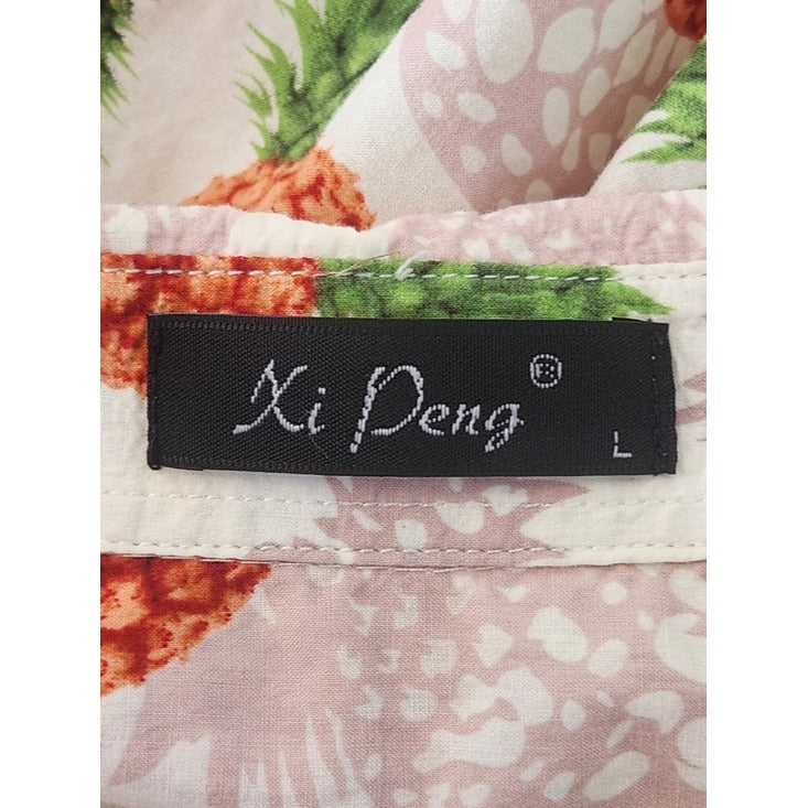 Xi Peng Pink and Green Pineapple Print Button Down Shirt Size Large