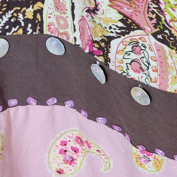 Anne Carson Brown and  Pink Paisley Silk Wide-Leg Pants Size Large