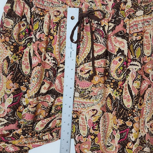 Anne Carson Brown and  Pink Paisley Silk Wide-Leg Pants Size Large