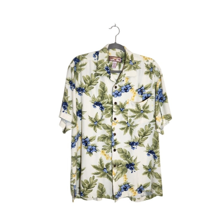 Caribbean Joe Cream Floral Short Sleeve Hawaiian Shirt Size Large