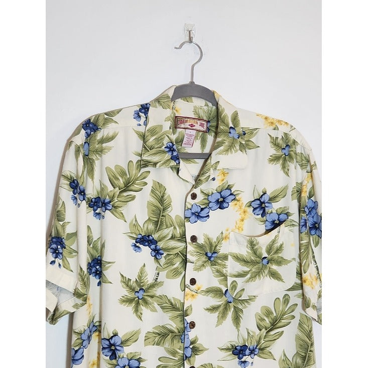 Caribbean Joe Cream Floral Short Sleeve Hawaiian Shirt Size Large