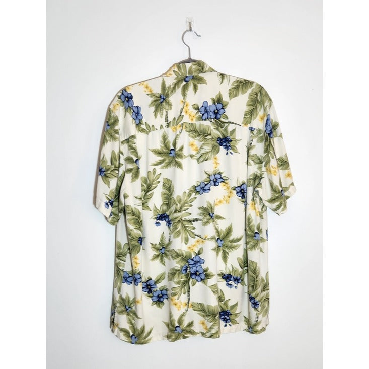 Caribbean Joe Cream Floral Short Sleeve Hawaiian Shirt Size Large