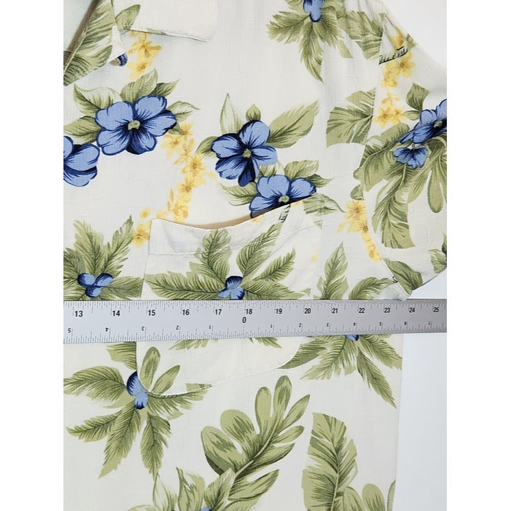 Caribbean Joe Cream Floral Short Sleeve Hawaiian Shirt Size Large