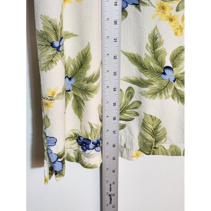 Caribbean Joe Cream Floral Short Sleeve Hawaiian Shirt Size Large
