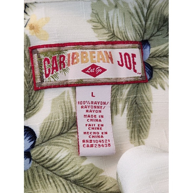 Caribbean Joe Cream Floral Short Sleeve Hawaiian Shirt Size Large