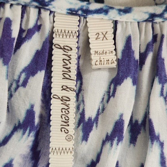 Grand & Greene Purple and Blue Boho Blouse Size 2X Plus Size Boho Top