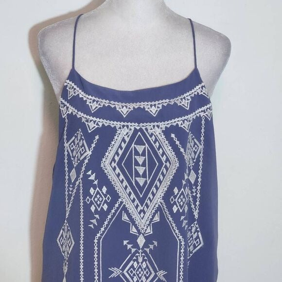 Blu Pepper Slate Blue and White Embroidered Tank Top Size Large Boho Tank Top