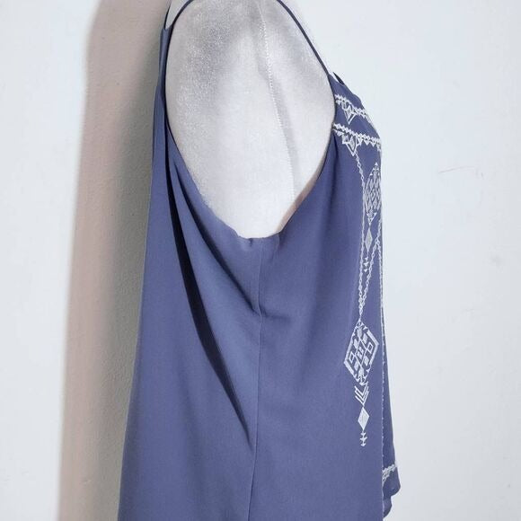 Blu Pepper Slate Blue and White Embroidered Tank Top Size Large Boho Tank Top