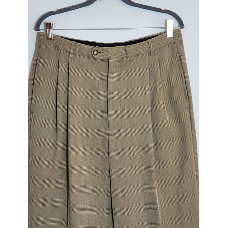Bobby Jones Khaki Houndstooth Pleated Dress Pants Size 34