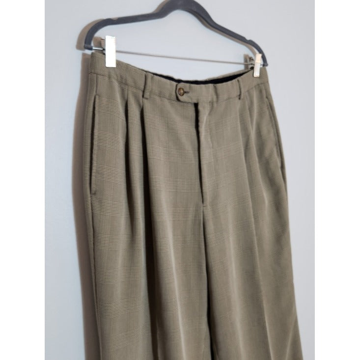 Bobby Jones Khaki Houndstooth Pleated Dress Pants Size 34