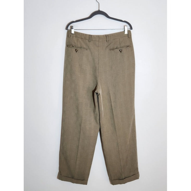 Bobby Jones Khaki Houndstooth Pleated Dress Pants Size 34