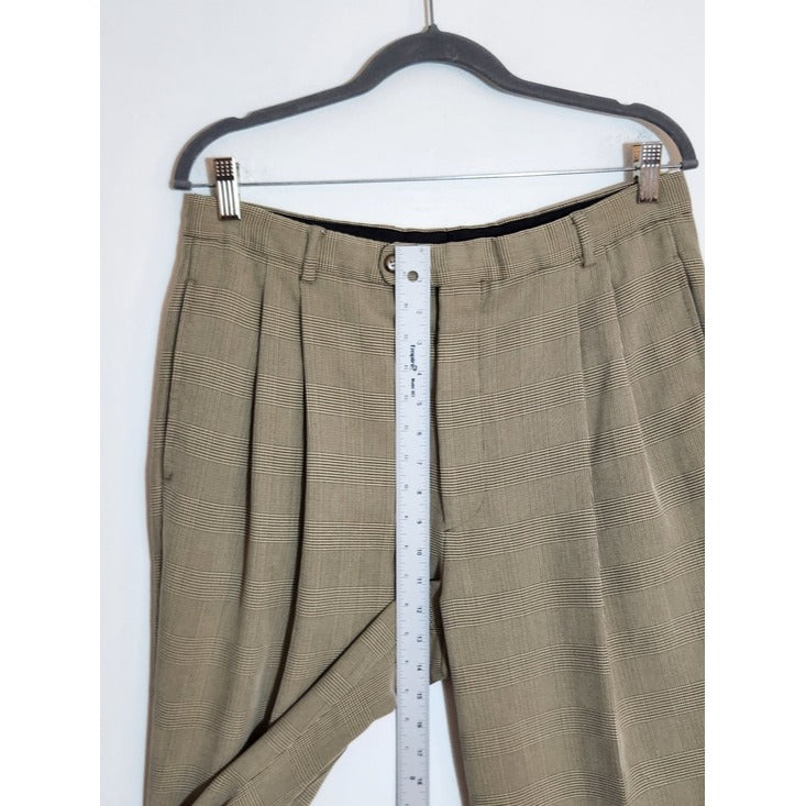 Bobby Jones Khaki Houndstooth Pleated Dress Pants Size 34