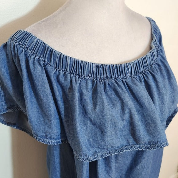 Magnolia Skye Chambray Off-the-Shoulder Mini Dress Size XL