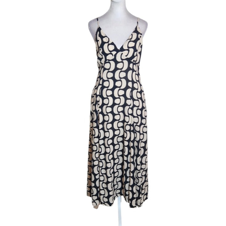 ILLA ILLA Cream and Black Print Midi Slip Dress Size Medium