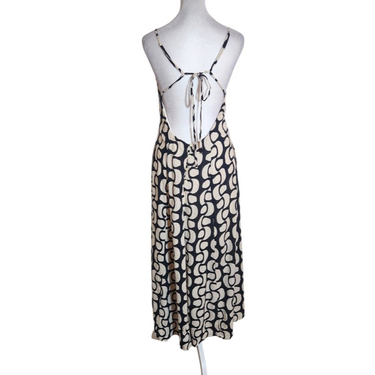 ILLA ILLA Cream and Black Print Midi Slip Dress Size Medium
