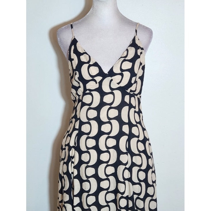 ILLA ILLA Cream and Black Print Midi Slip Dress Size Medium
