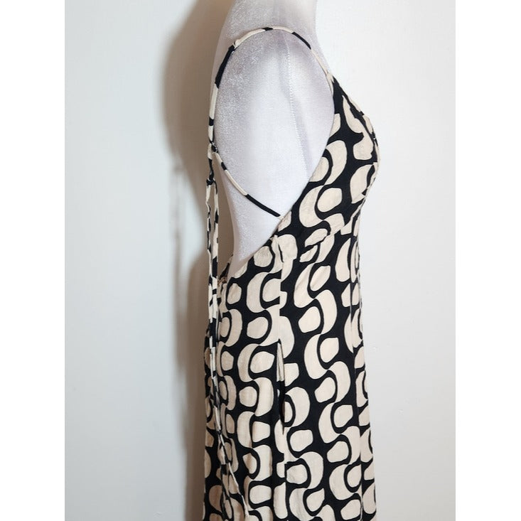 ILLA ILLA Cream and Black Print Midi Slip Dress Size Medium