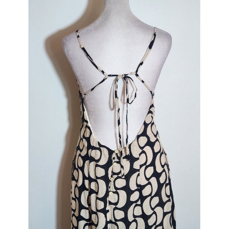 ILLA ILLA Cream and Black Print Midi Slip Dress Size Medium