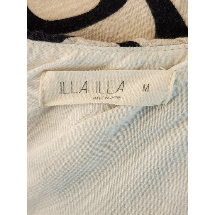 ILLA ILLA Cream and Black Print Midi Slip Dress Size Medium