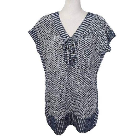 Isaac Mizrahi Navy and White Knit Vest Size XS Navy Sleeveless Sweater
