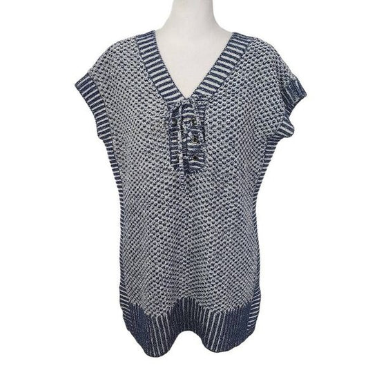 Isaac Mizrahi Navy and White Knit Vest Size XS Navy Sleeveless Sweater