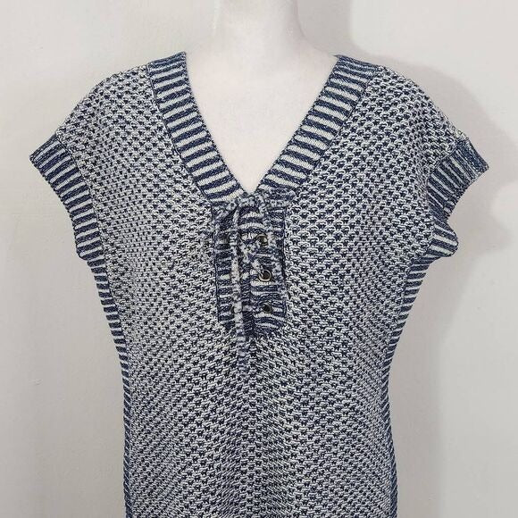 Isaac Mizrahi Navy and White Knit Vest Size XS Navy Sleeveless Sweater