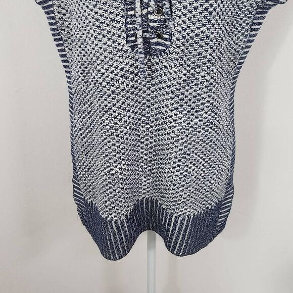 Isaac Mizrahi Navy and White Knit Vest Size XS Navy Sleeveless Sweater