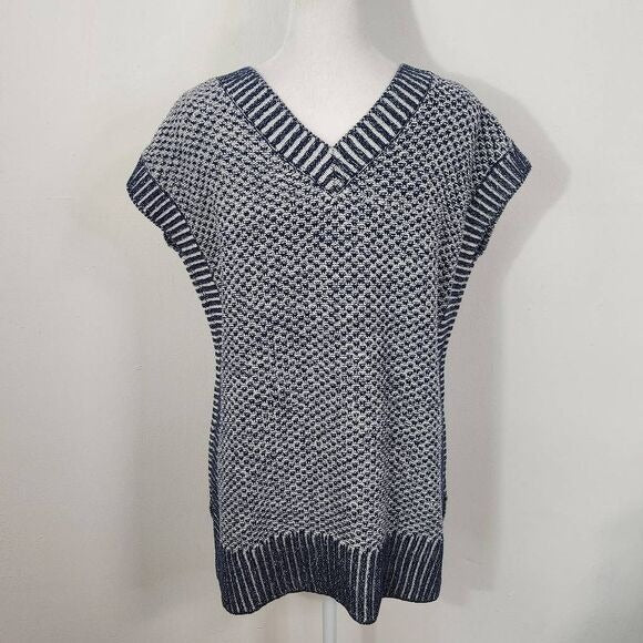 Isaac Mizrahi Navy and White Knit Vest Size XS Navy Sleeveless Sweater
