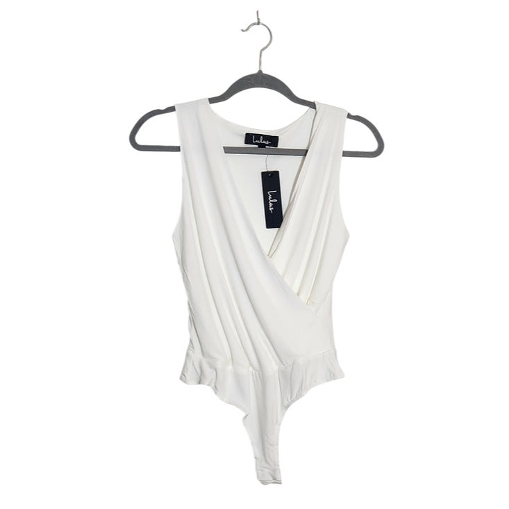 Lulus Ivory Faux Wrap Sleeveless Bodysuit Size Small NWT
