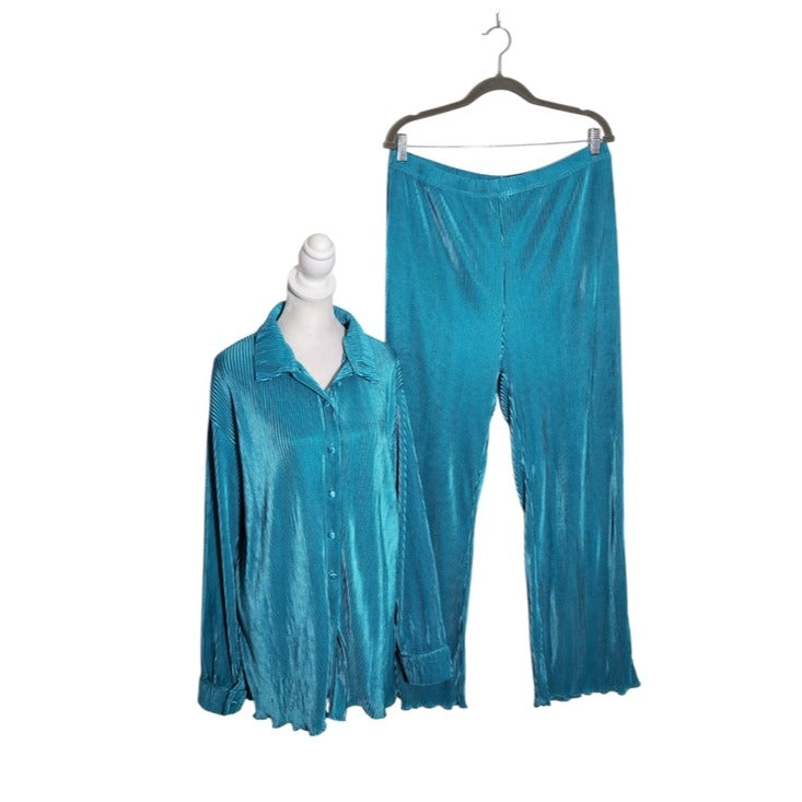 Turquoise Blue Ribbed Plissé Matching Set Size XXL NWOT