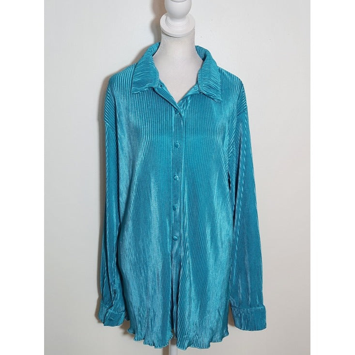 Turquoise Blue Ribbed Plissé Matching Set Size XXL NWOT