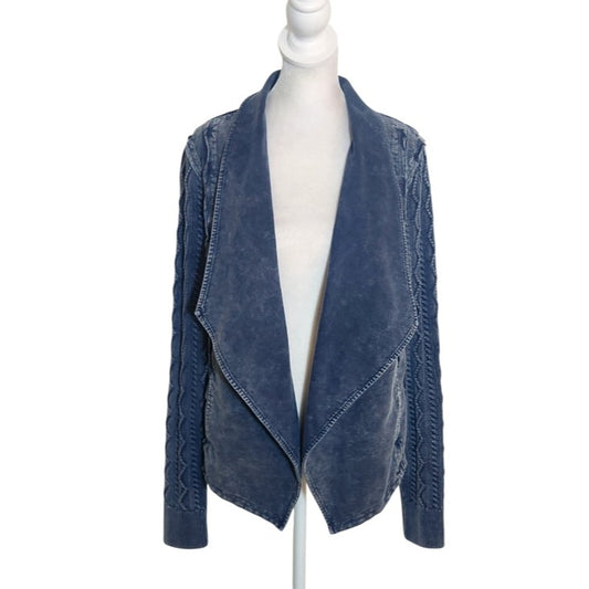 Leo and Nicole Blue Mineral Wash Open Front Cardigan Size Large