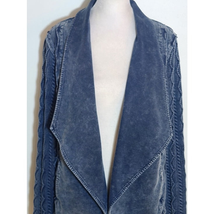 Leo and Nicole Blue Mineral Wash Open Front Cardigan Size Large