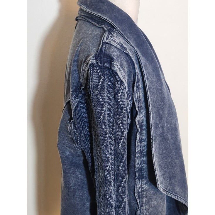 Leo and Nicole Blue Mineral Wash Open Front Cardigan Size Large