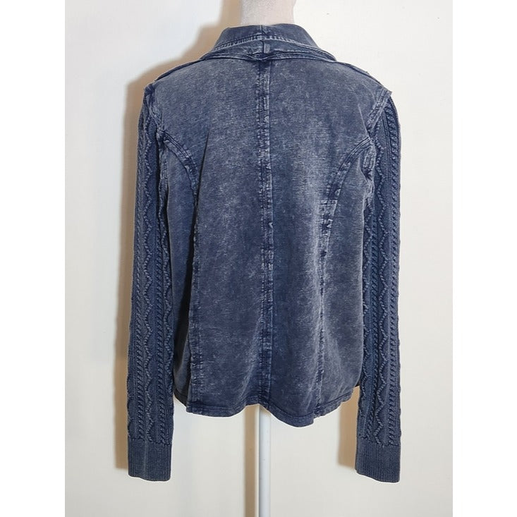 Leo and Nicole Blue Mineral Wash Open Front Cardigan Size Large