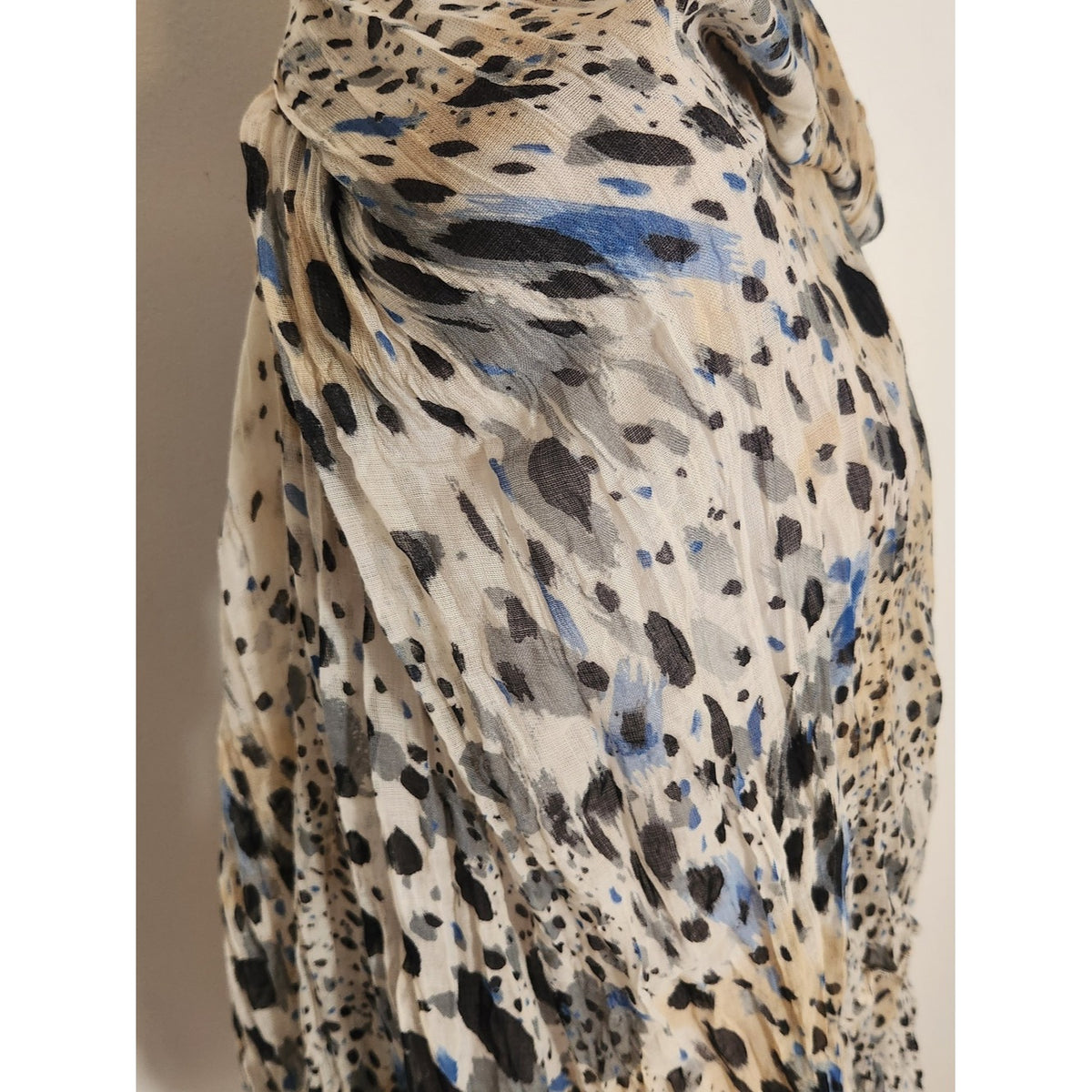 Cream Blue and Black Spotted Animal Print Infinity Scarf One Size 38 x 34