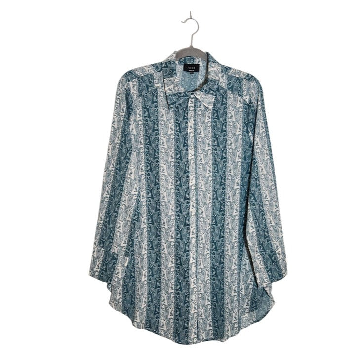 VICI Green and White Paisley Stripe Mini Shirt Dress Tunic Size Medium