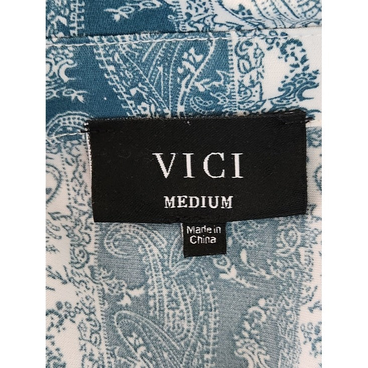 VICI Green and White Paisley Stripe Mini Shirt Dress Tunic Size Medium