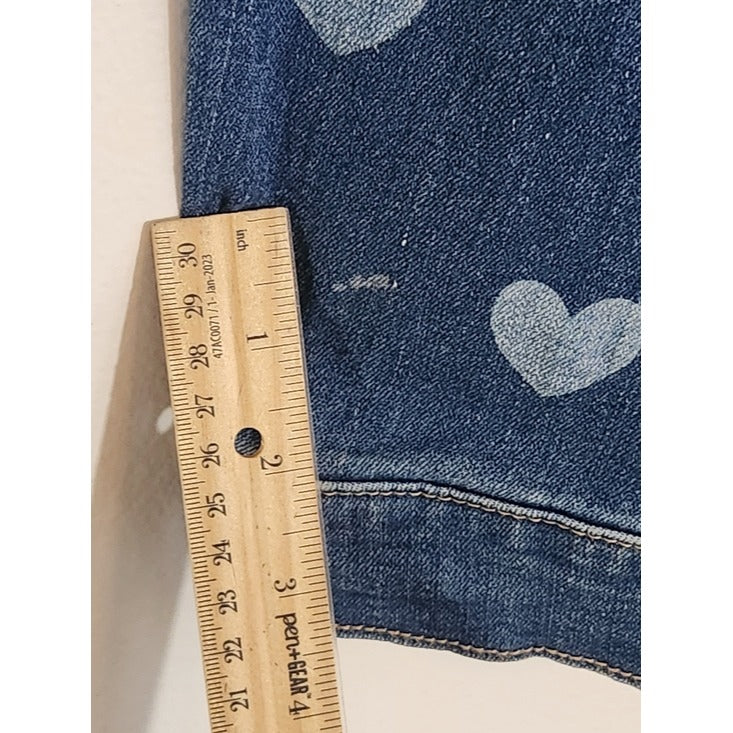 Cato Medium Wash Denim Jacket with Heart Print Sleeves Size 18/20W Flaw