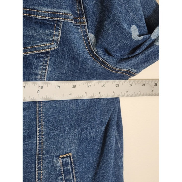 Cato Medium Wash Denim Jacket with Heart Print Sleeves Size 18/20W Flaw