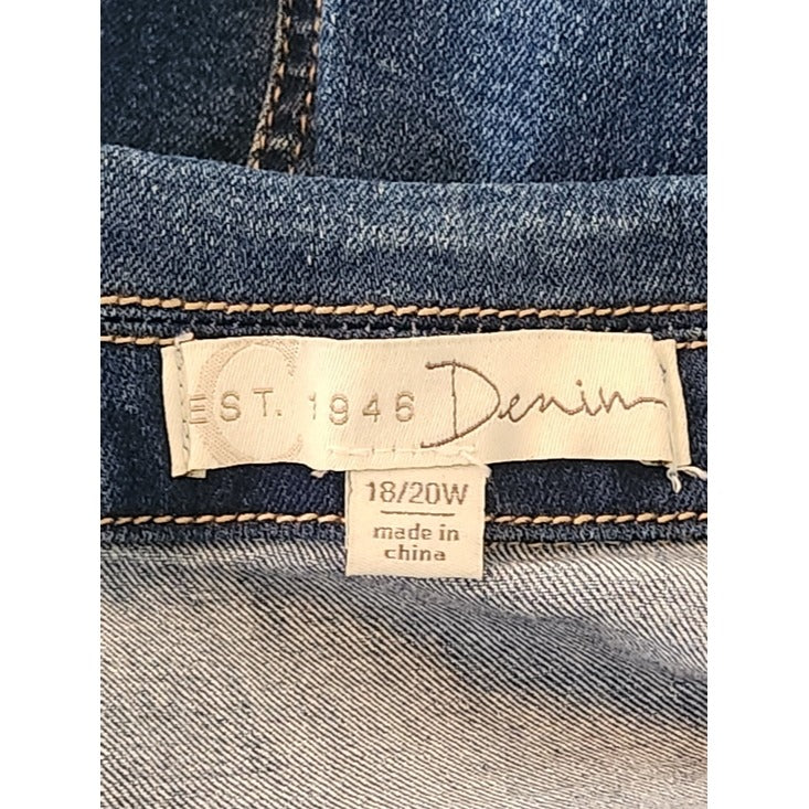 Cato Medium Wash Denim Jacket with Heart Print Sleeves Size 18/20W Flaw