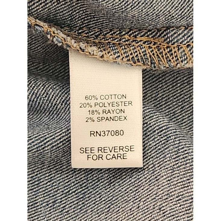 Cato Medium Wash Denim Jacket with Heart Print Sleeves Size 18/20W Flaw